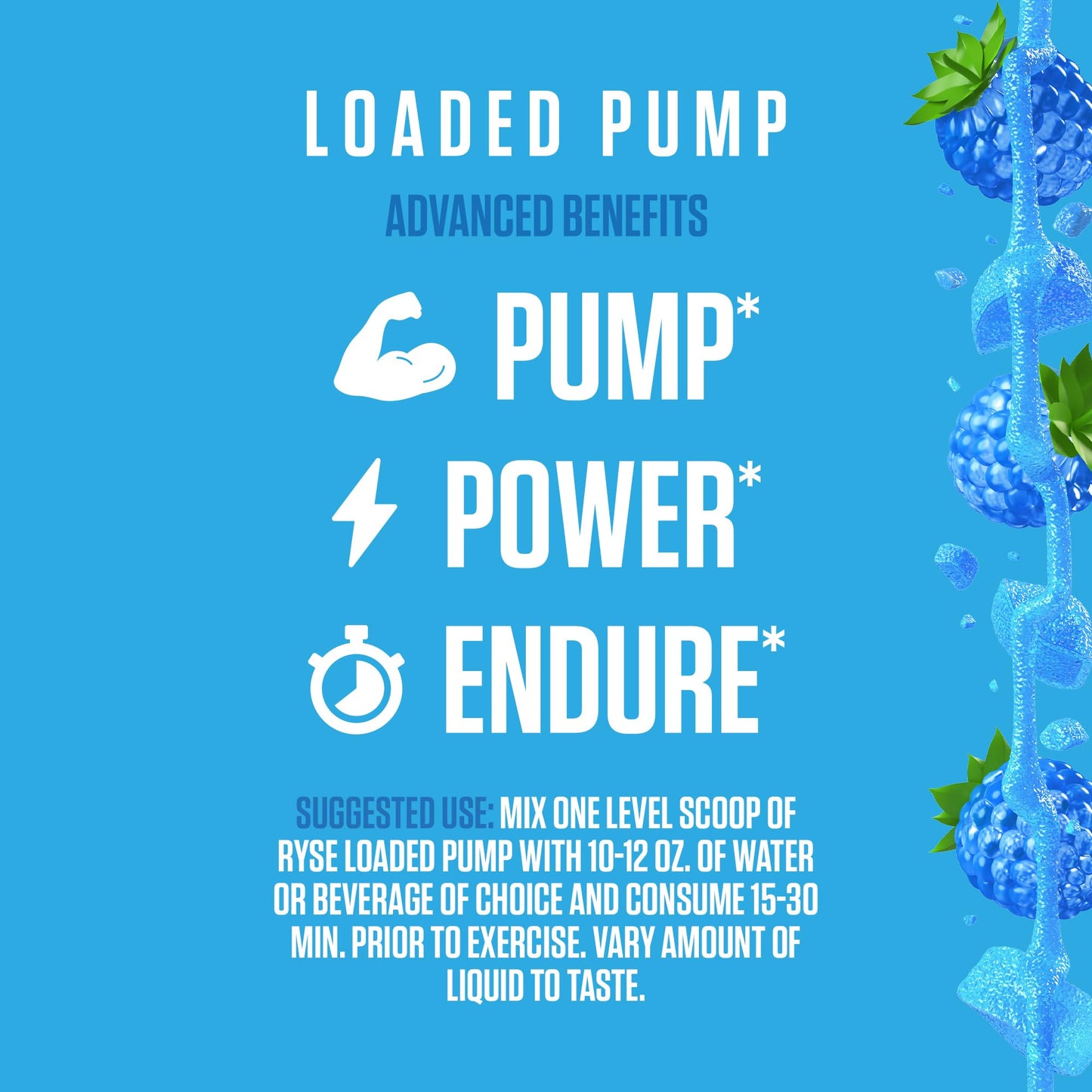 Ryse Loaded Pump Pre Workout Powder - Blue Razz Slush - No Caffeine Stimulant Free Formula for Pump, Power & Endurance - L-Citrulline, PeptiPump, Betaine Anhydrous, Taurine & AstraGin - 25 Servings
