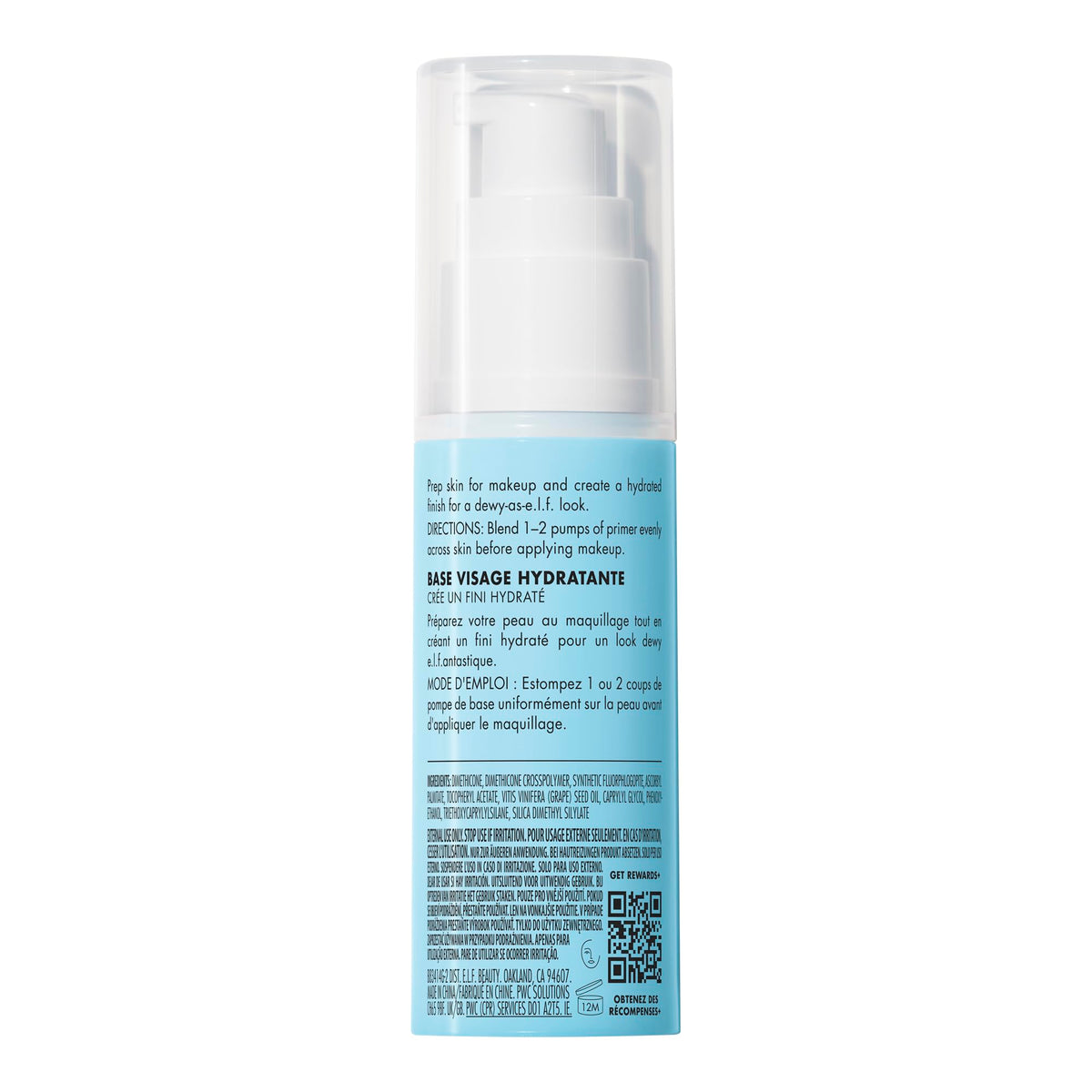 e.l.f. Hydrating Face Primer, Moisturizing Makeup Base, Smooths Pores & Fine Lines, Long-Lasting Wear, Preps Skin for Foundation Application, Large e.l.f.