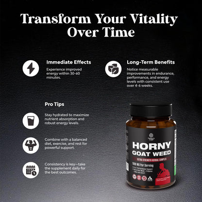 Horny Goat Weed for Men - Extra Strength Male Supplement with Black Maca Root, Tongkat Ali, Saw Palmetto & Panax Ginseng Extract for Stamina & Energy - 60 Count Gsupps Australia