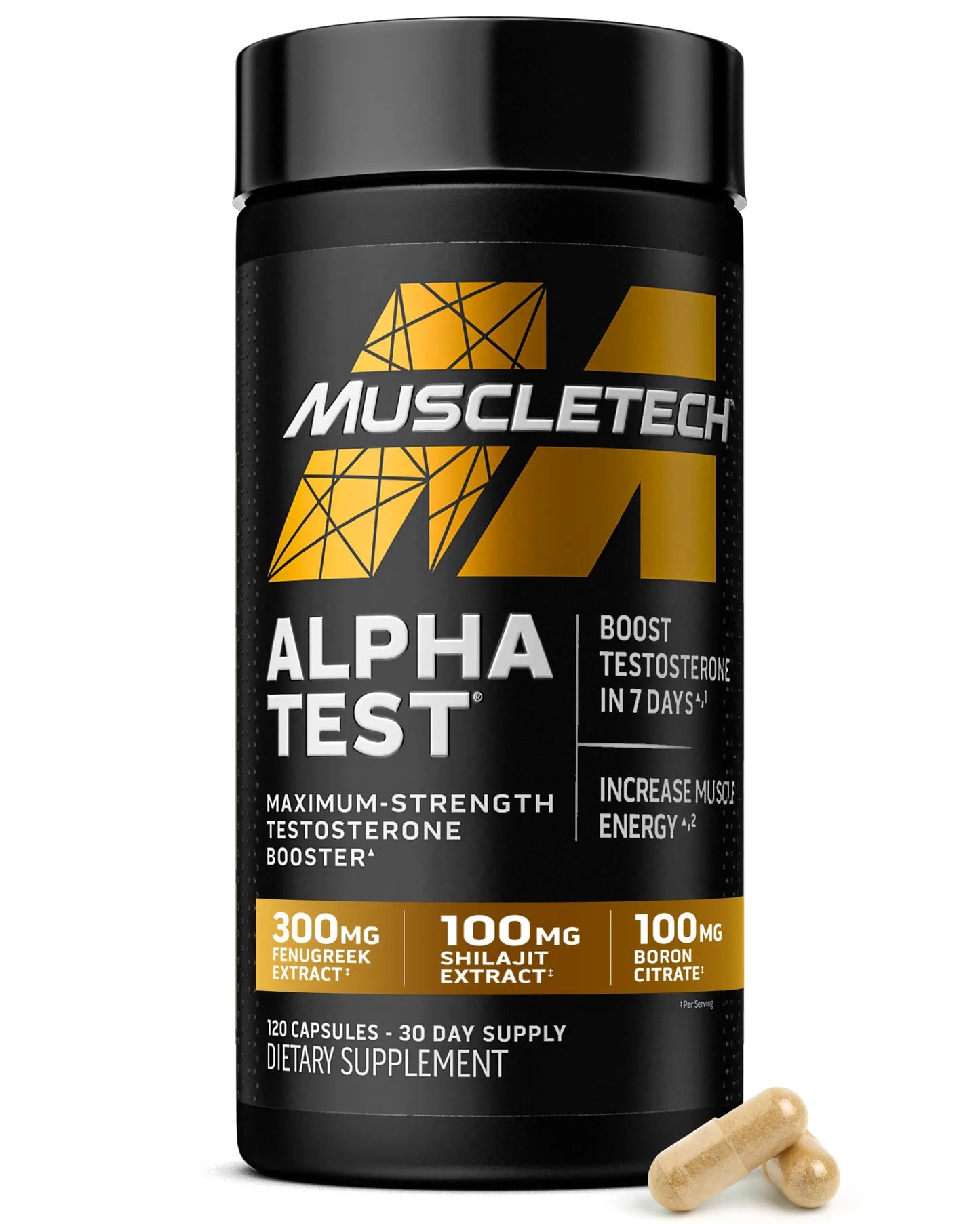 MuscleTech Testosterone Booster for Men, AlphaTest - T-Boost Mens Supplement with Tribulus Terrestris & Boron - Daily Male Gym Workout Supplements MuscleTech