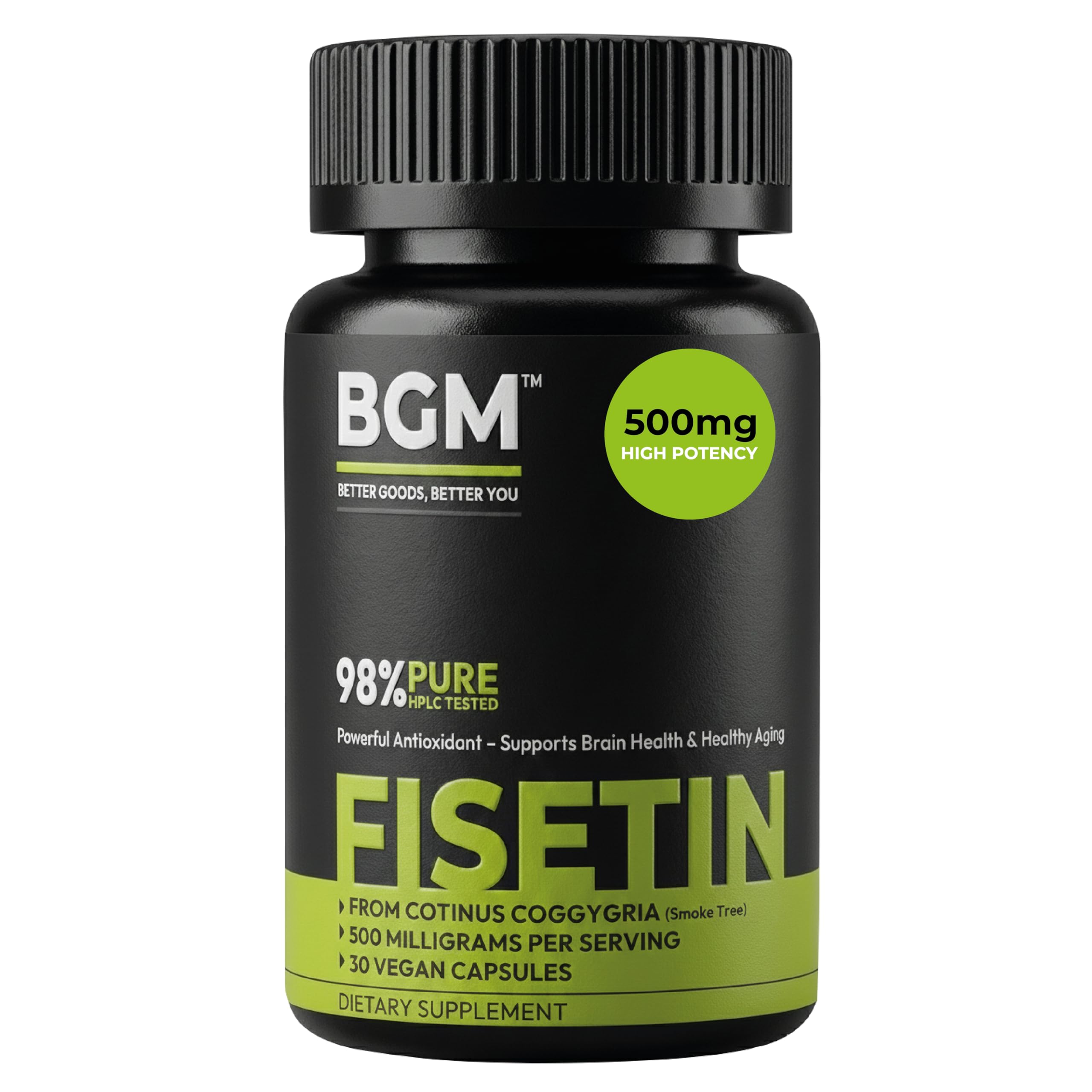 BGM Fisetin 500mg Supplement | Smoke Tree Extract (Cotinus coggygria) | 98% Pure Senolytic Antioxidant | Vegan Capsules | Supports Brain Health & Healthy Aging BGM Better Goods, Better You buy australia supplements
