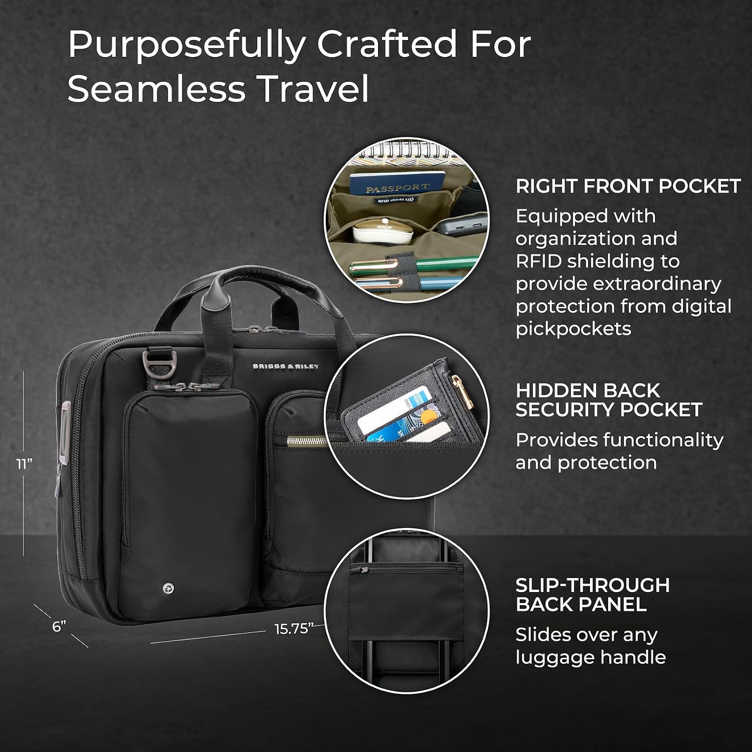 Briggs & Riley Medium Expandable Briefcase - Laptop Bag for Work & Travel, Briefs for Men & Women, Includes Shoulder Strap, Self-Repairing Zippers, Fits up to 15" Computer - HTA Collection, Black Gsupps Australia
