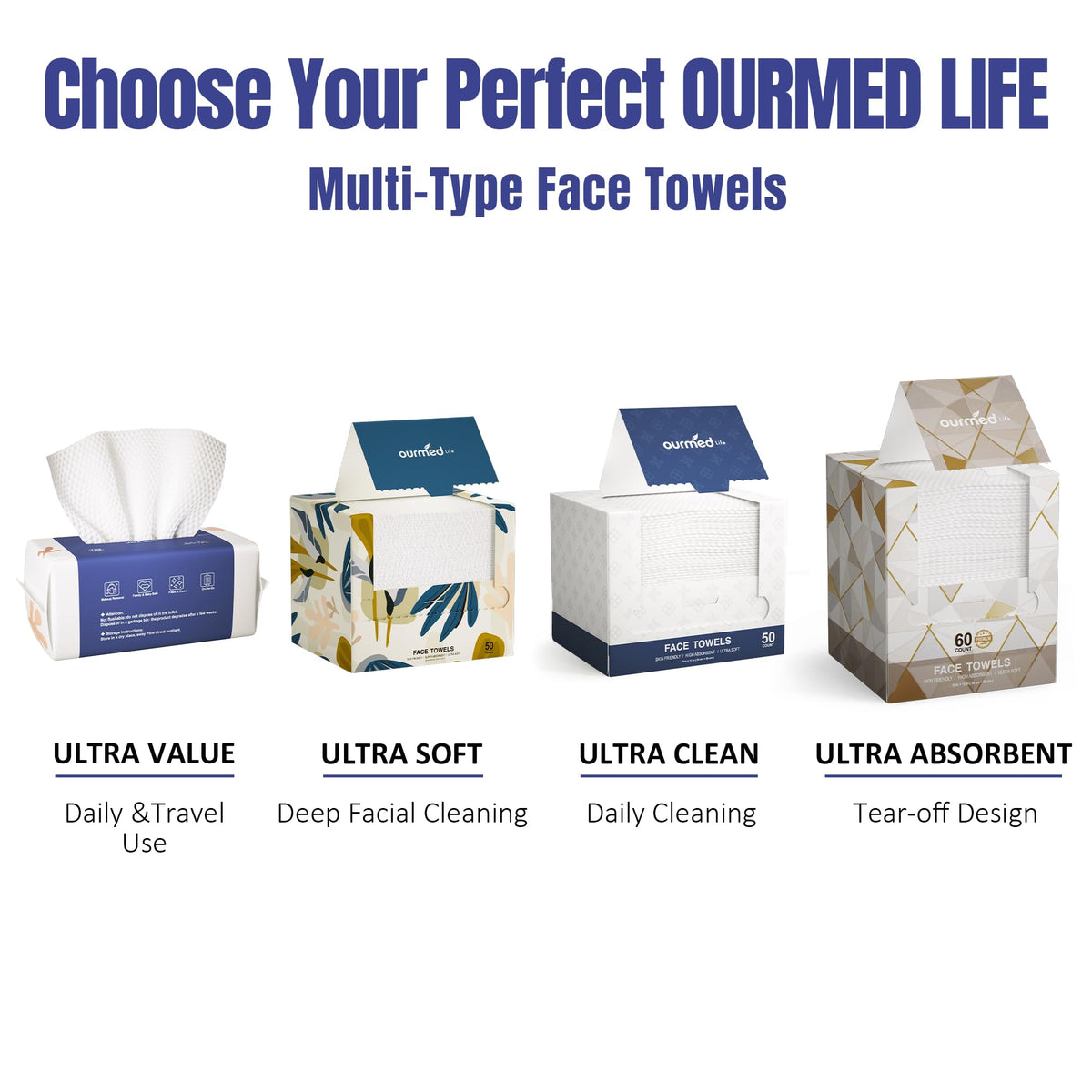 Ourmed Life Clean Face Towels Disposable, Ultra Soft & Absorbent, 100 Ct ourmed life
