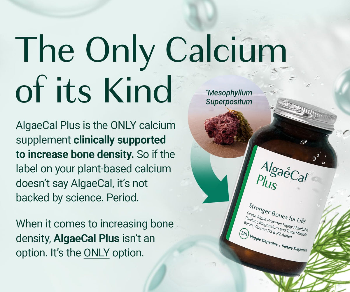 ALGAECAL Bone Builder Pack - Plant Based Calcium Supplement & Strontium - Organic Calcium 750mg with Vitamin D3 1600 IU, Vitamin K2, Magnesium ALGAECAL