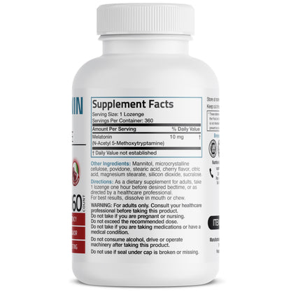 Bronson Melatonin 10mg Fast Dissolve Cherry Flavored Tablets Vegetarian Chewable Lozenges, 360 Count Bronson