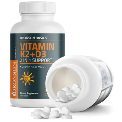 Bronson Vitamin K2 D3 (MK7) Supplement Non-GMO Formula Vitamin D3 5000IU (125 mcg) & 90 mcg K2 MK-7, Easy to Swallow D Bronson