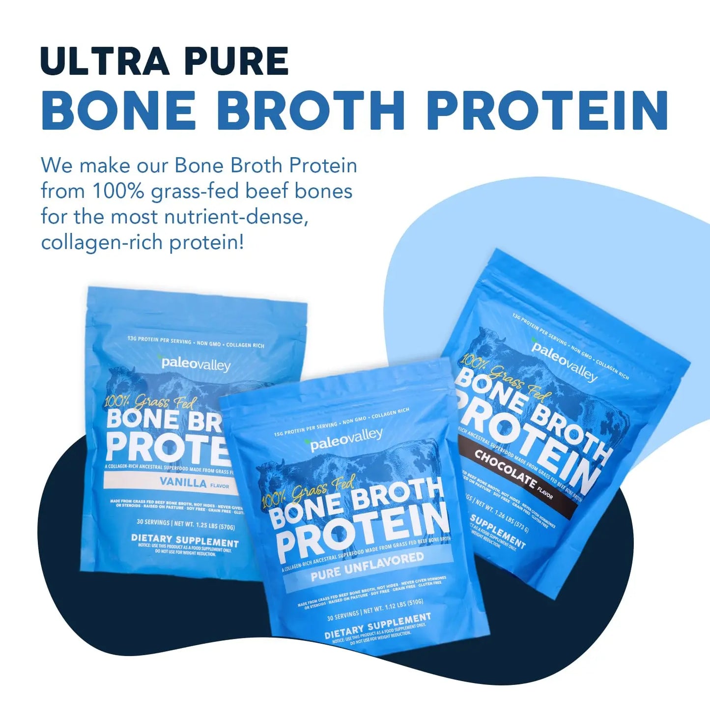Paleovalley 100% Grass Fed Beef Bone Broth Protein Powder - Rich in Collagen Peptides for Hair, Skin, Gut Health, Bone and Joint Support Paleovalley