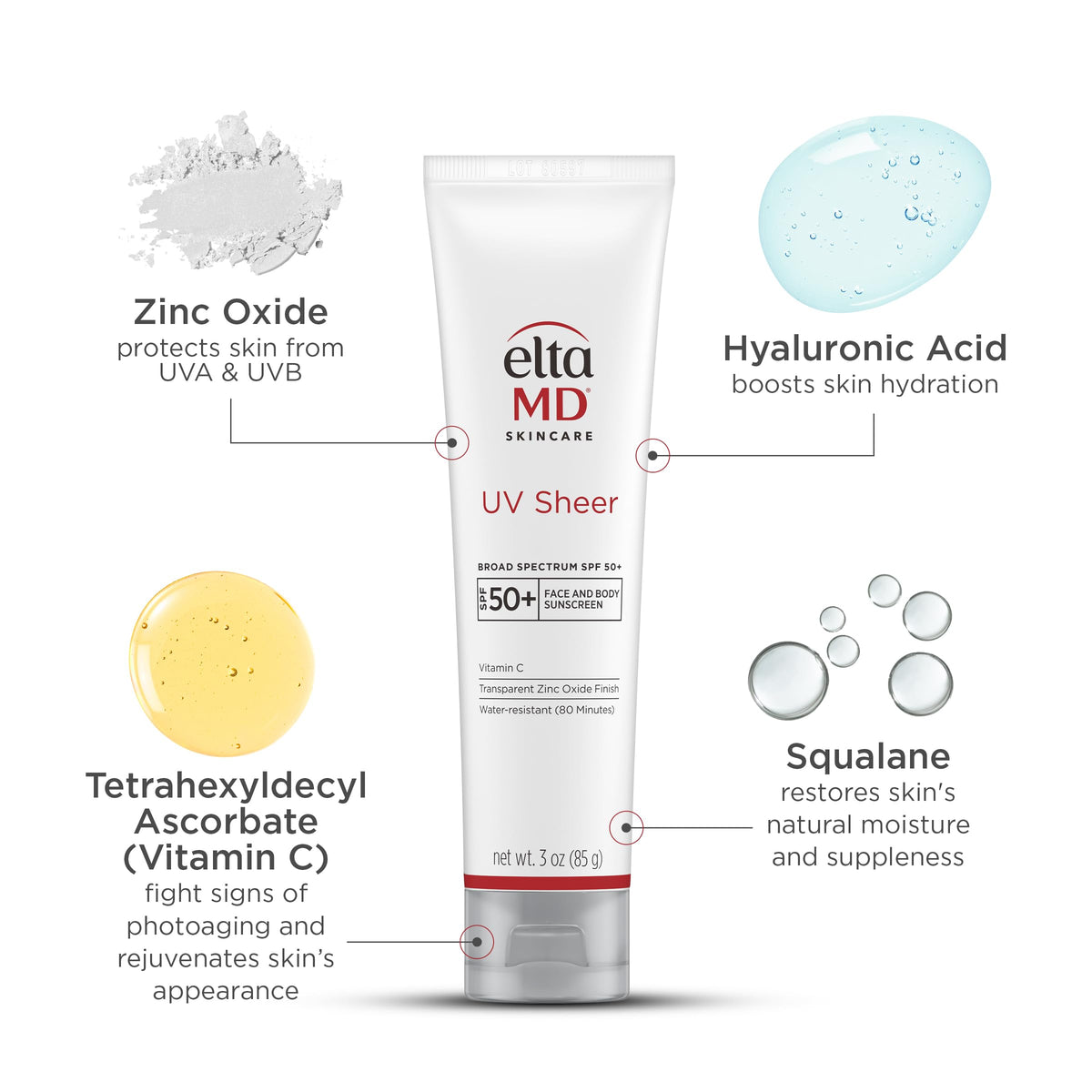 EltaMD UV Sheer Face and Body Sunscreen with Zinc Oxide, SPF 50+, 3 oz EltaMD
