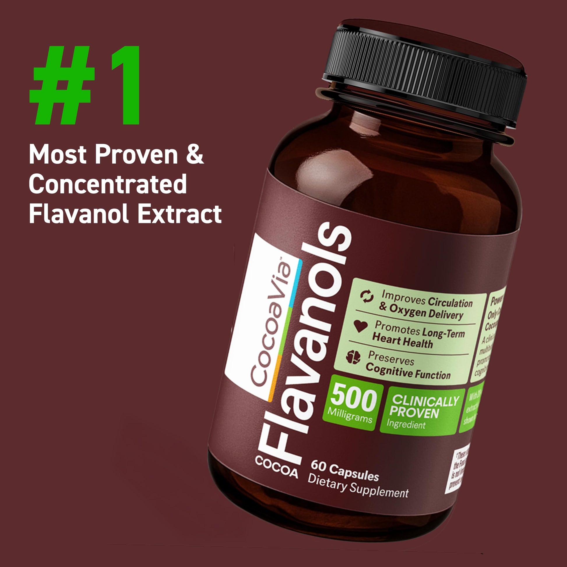 CocoaVia Cocoa Flavanols 500mg – Heart & Brain Support Supplement, High Flavanol Cocoa, Blood Circulation & Memory Booster, Nitric Oxide, Energy & Oxygen Boost, Vegan, Gluten-Free, 60 Capsules CocoaVia buy australia supplements