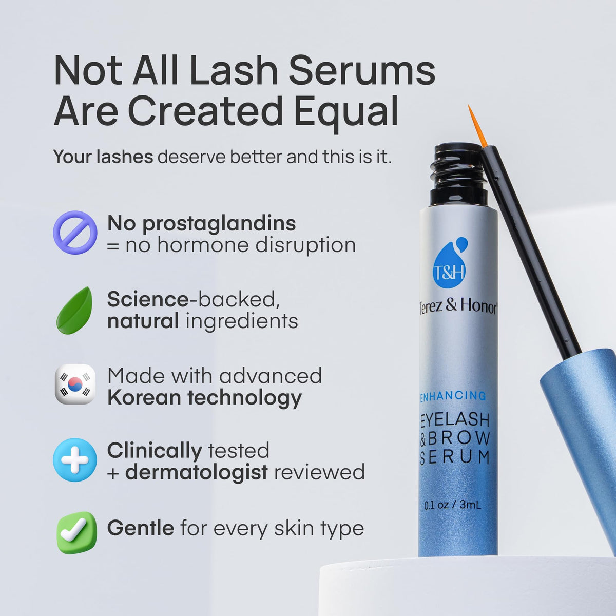 Advanced Eyelash Serum for Thicker, Longer Eyelashes and Eyebrows - Grow Luscious Lashes with Brow Enhancer (3mL) TEREZ & HONOR