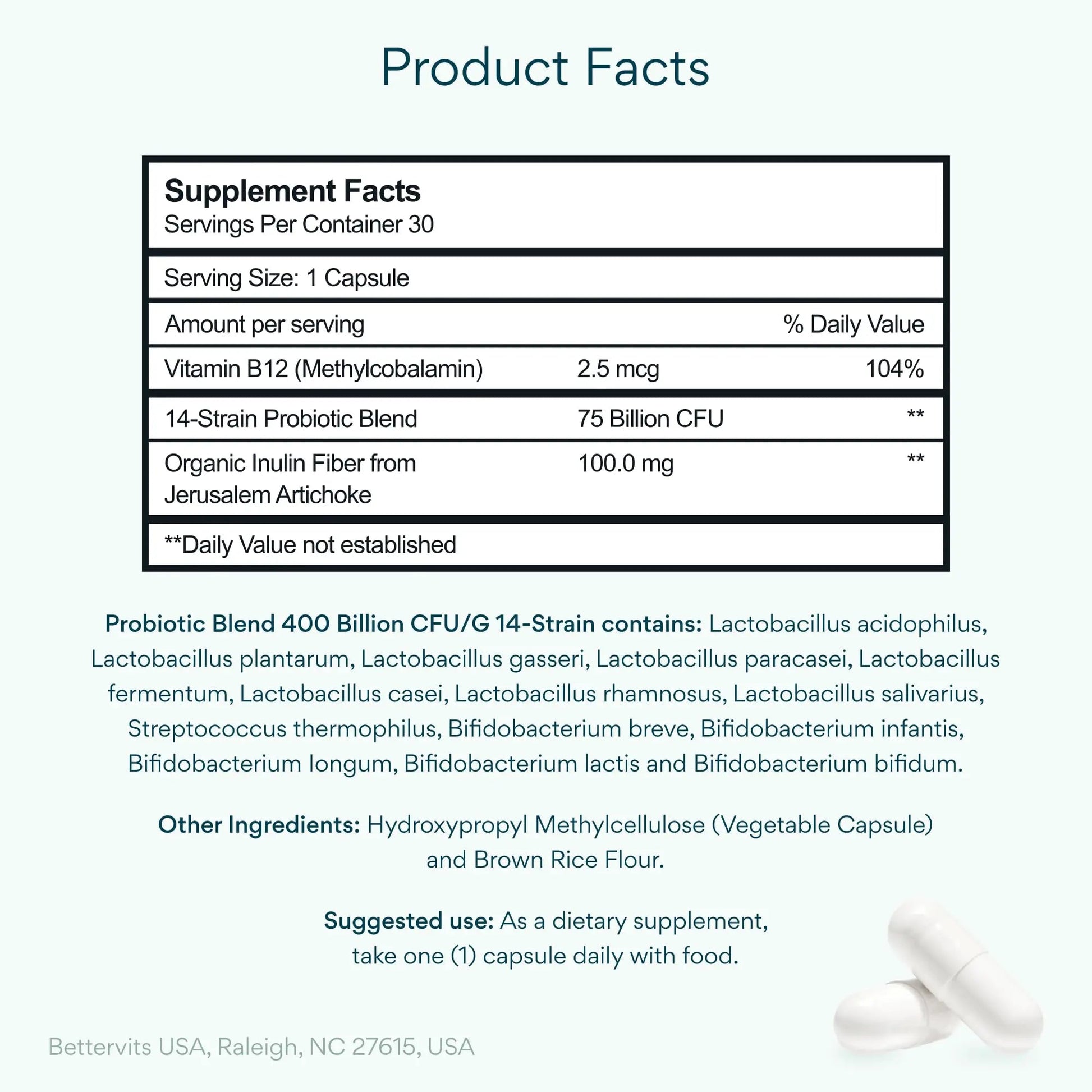Bettervits Probiotics for Women & Men – 75 Billion CFU | Digestive Health and Gut Support Prebiotic | 14 Clinically Studied Strains with Vitamin B12, Lactobacillus and Inulin Fiber | 30 Capsules Bettervits buy australia supplements
