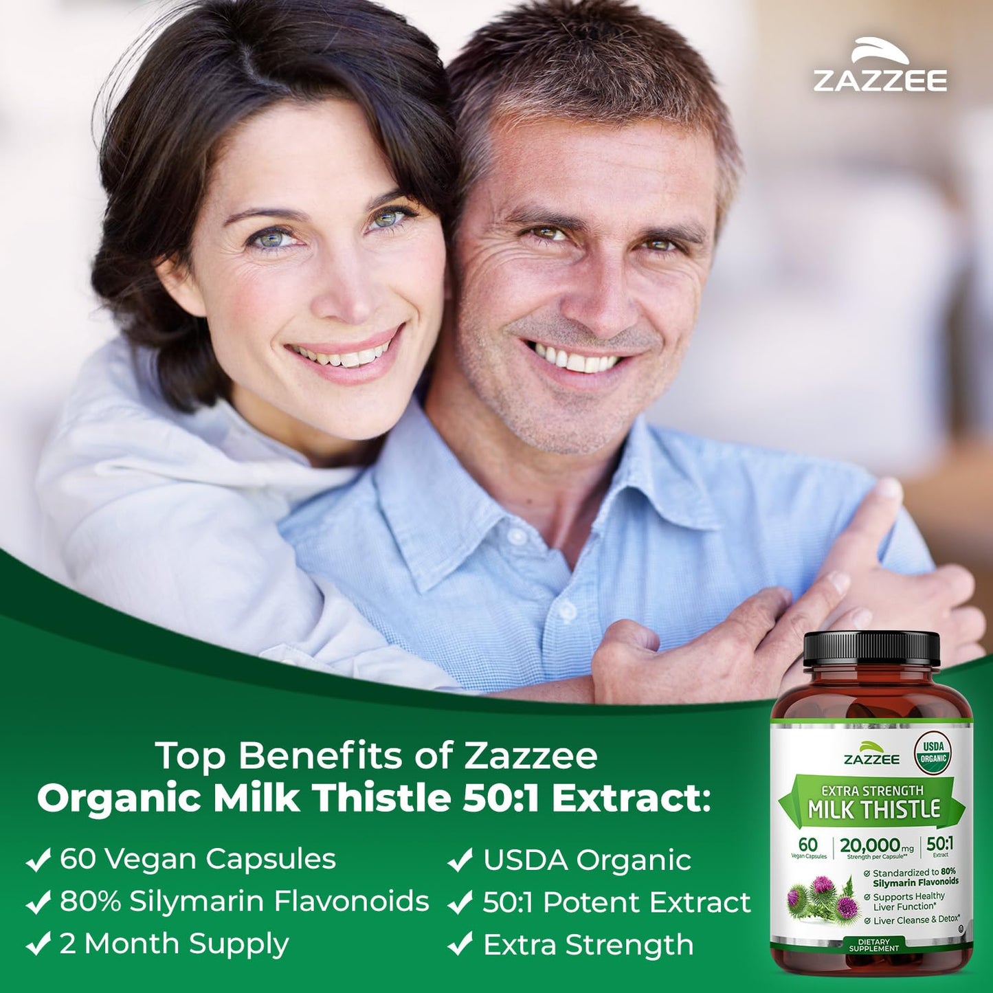 Zazzee USDA Organic Milk Thistle 50:1 Extract, 200 Vegan Capsules | 80% Silymarin Flavonoids, 6+ Month Supply, Silybum Marianum, Liver Support & Detox Support, All-Natural, Non-GMO, Made in USA Gsupps Australia