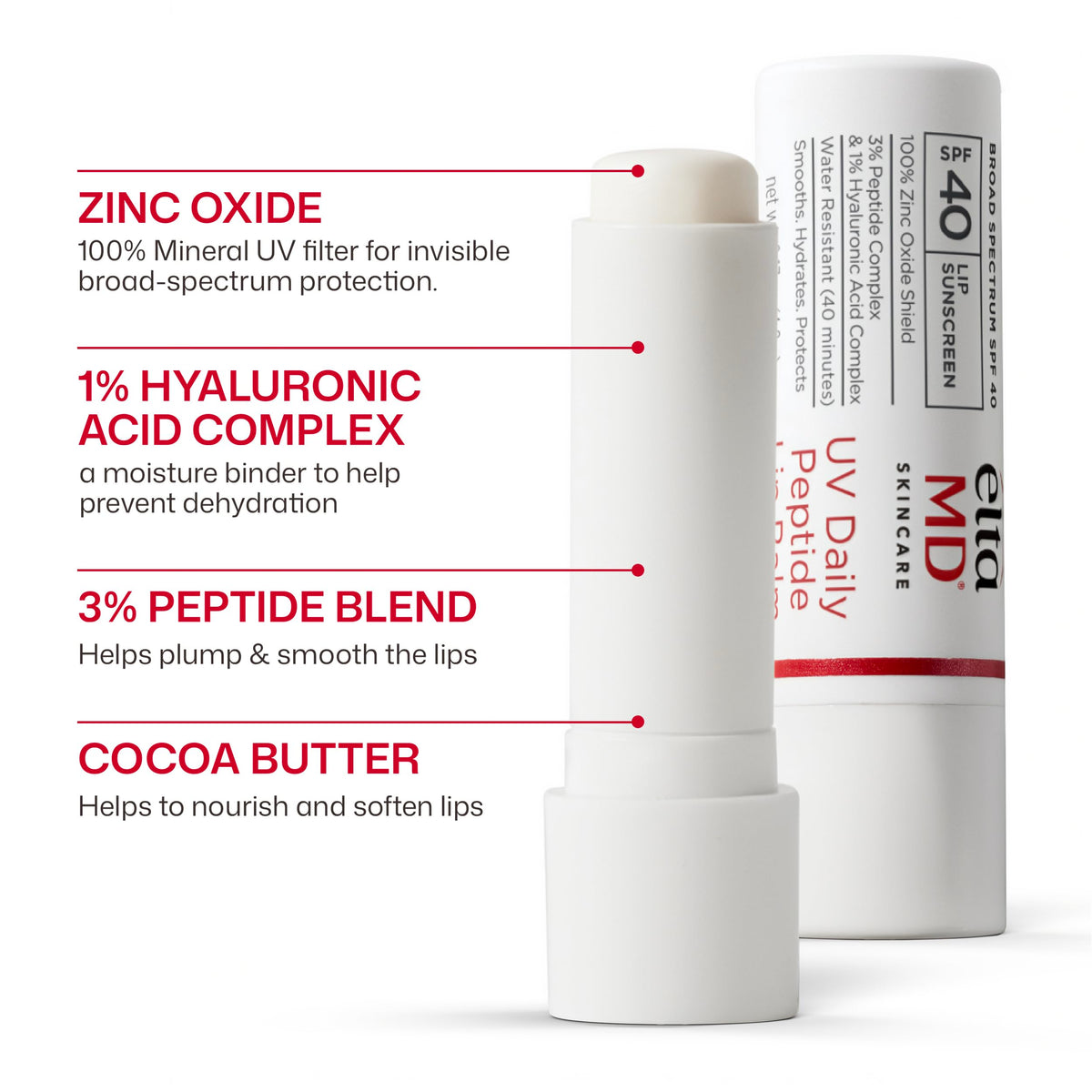 EltaMD UV Daily Peptide Lip Balm, SPF 40, Mineral Lip Sunscreen, 0.17 oz EltaMD