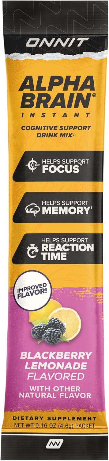 ONNIT Alpha Brain Instant Cognitive Support Drink Mix, BlackBerry Lemonade Flavor, Nootropic Supplement for Focus, Memory, and Clarity, 0.13 oz Packets, 30 Count