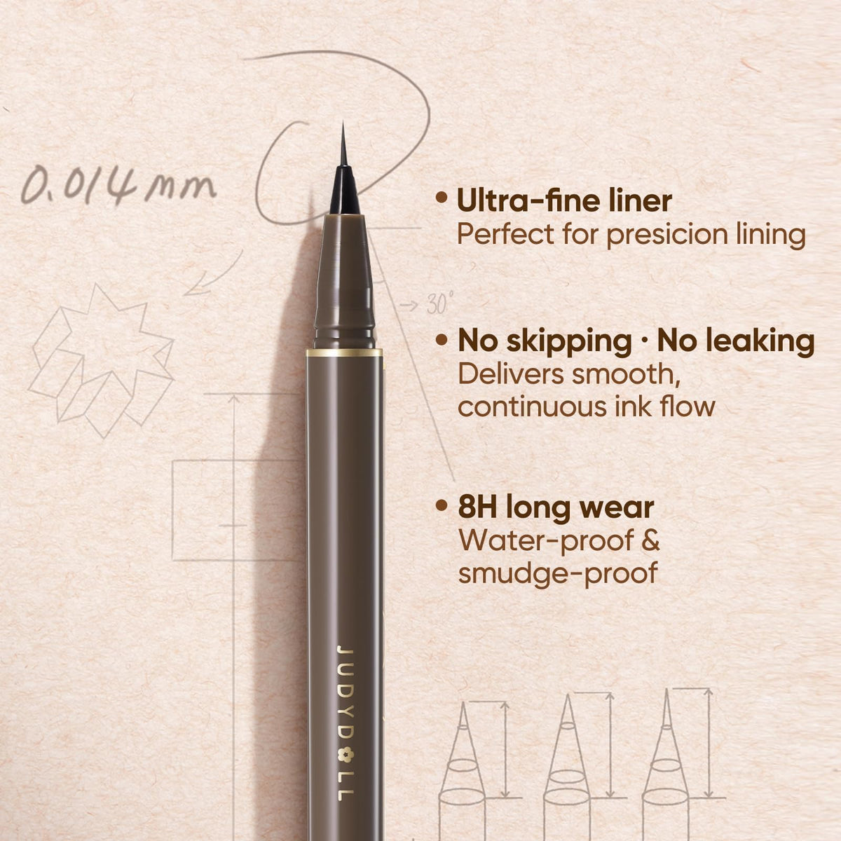 JUDYDOLL Ultra-Fine Liquid Eyeliner-Precision Tip for Wing Line, Smudge-Proof, Quick-Drying, Waterproof Eyeliner Pencil, Easy to Get Inner Corner Lined, Hooded Eyes-Friendly (#01 Black) JUDYDOLL