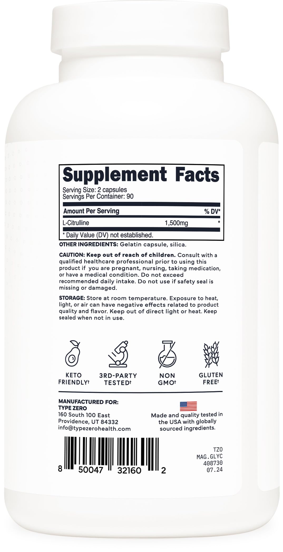Type Zero L-Citrulline Capsules (180 Capsules) (1500 mg per Serving) - GMO-Free Type Zero buy australia supplements