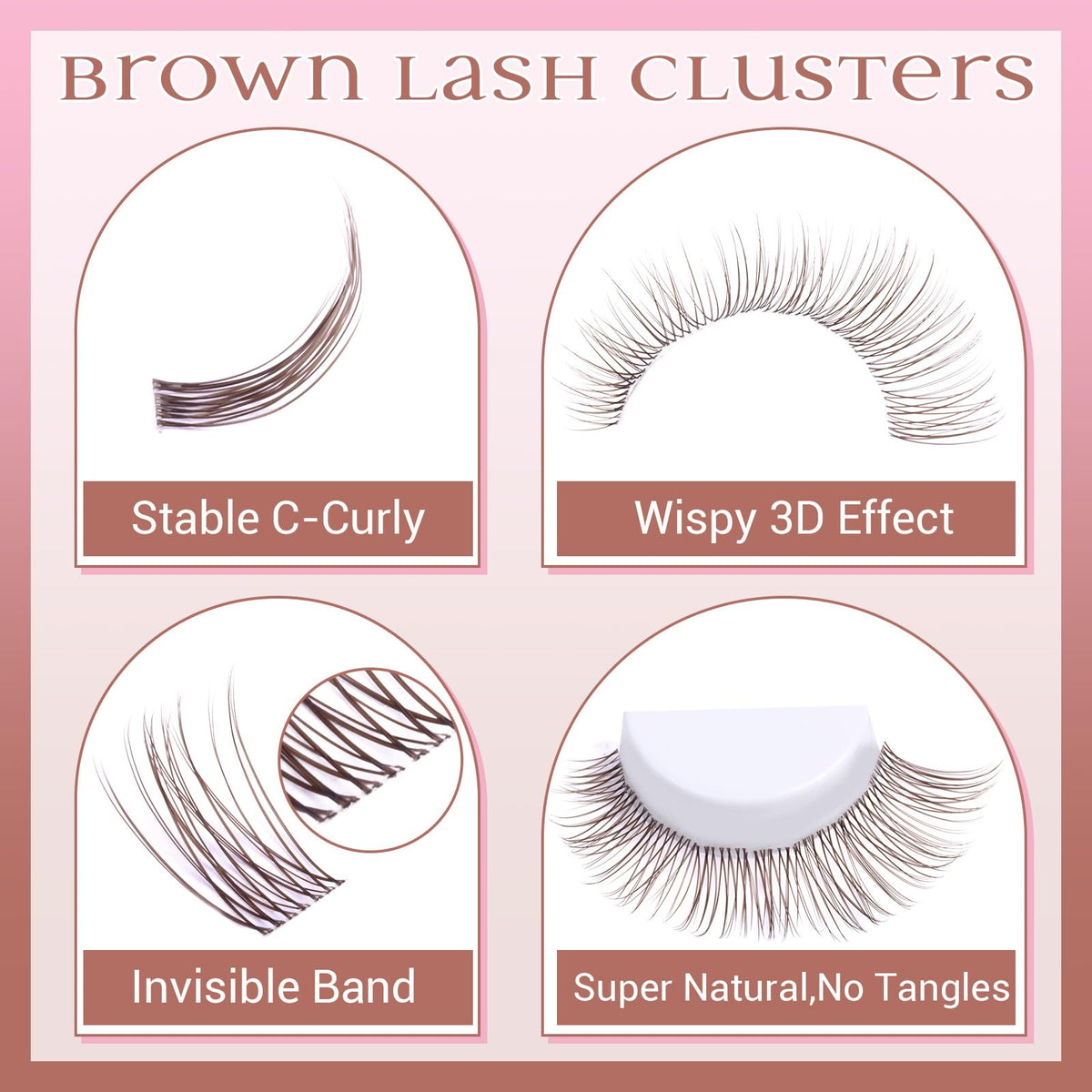 Brown Lash Clusters Natural Eyelash Clusters Invisible Band Brown Lash Extension C Curly Dark Brown Wispy Lash Extension DIY Individual Eyelash Extension by zanlufly zanlufly