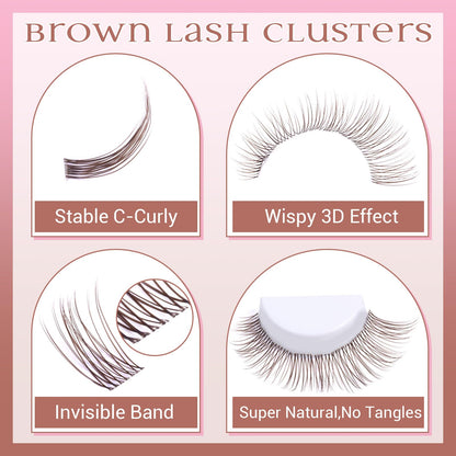 Brown Lash Clusters Natural Eyelash Clusters Invisible Band Brown Lash Extension C Curly Dark Brown Wispy Lash Extension DIY Individual Eyelash Extension by zanlufly zanlufly