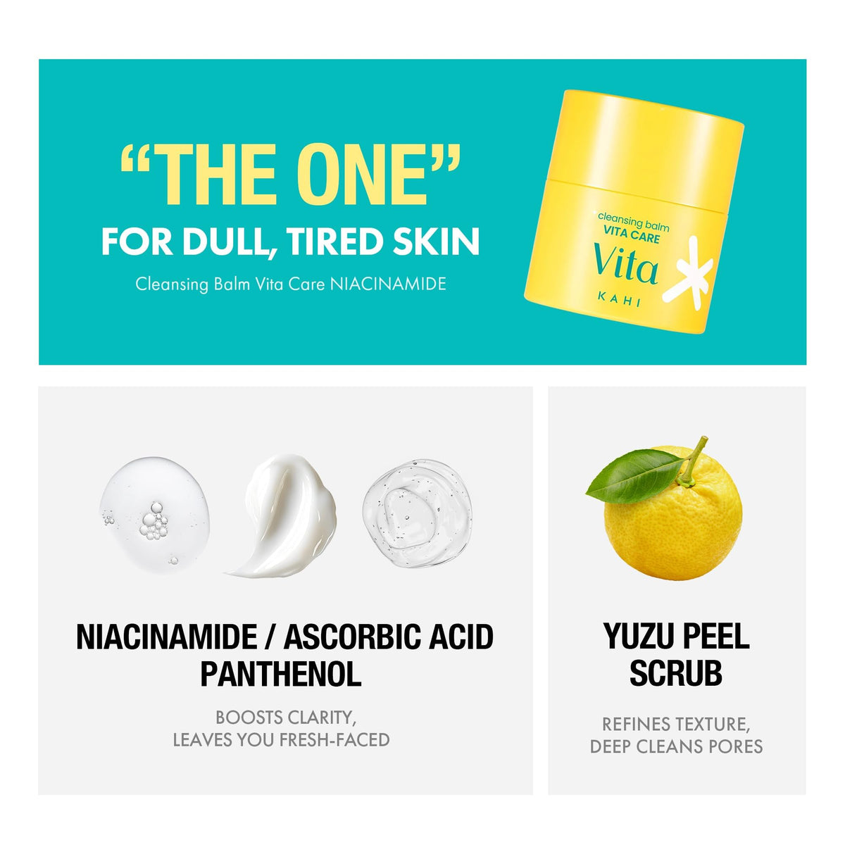 KAHI Cleansing Balm Vita Care Niacinamide - Makeup Remover Balm with Vitamin B, C & Yuzu Peel Scrub - Gentle Exfoliating Korean Skincare 1.69 oz KAHI