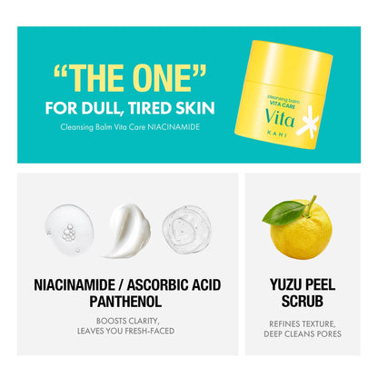 KAHI Cleansing Balm Vita Care Niacinamide - Makeup Remover Balm with Vitamin B, C & Yuzu Peel Scrub - Gentle Exfoliating Korean Skincare 1.69 oz KAHI