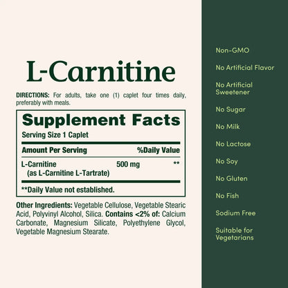 Nature's Bounty L-Carnitine, Supports Heart Health & Fat Metabolism, Amino Acid Supplement, 500 mg, 30 Tablets Nature's Bounty