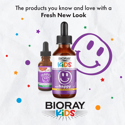 BIORAY Kids NDF Happy, Peach - 2 fl oz - Removes Unwanted Organisms That Can Trigger Irritability - 1-2 Month Supply BIORAY