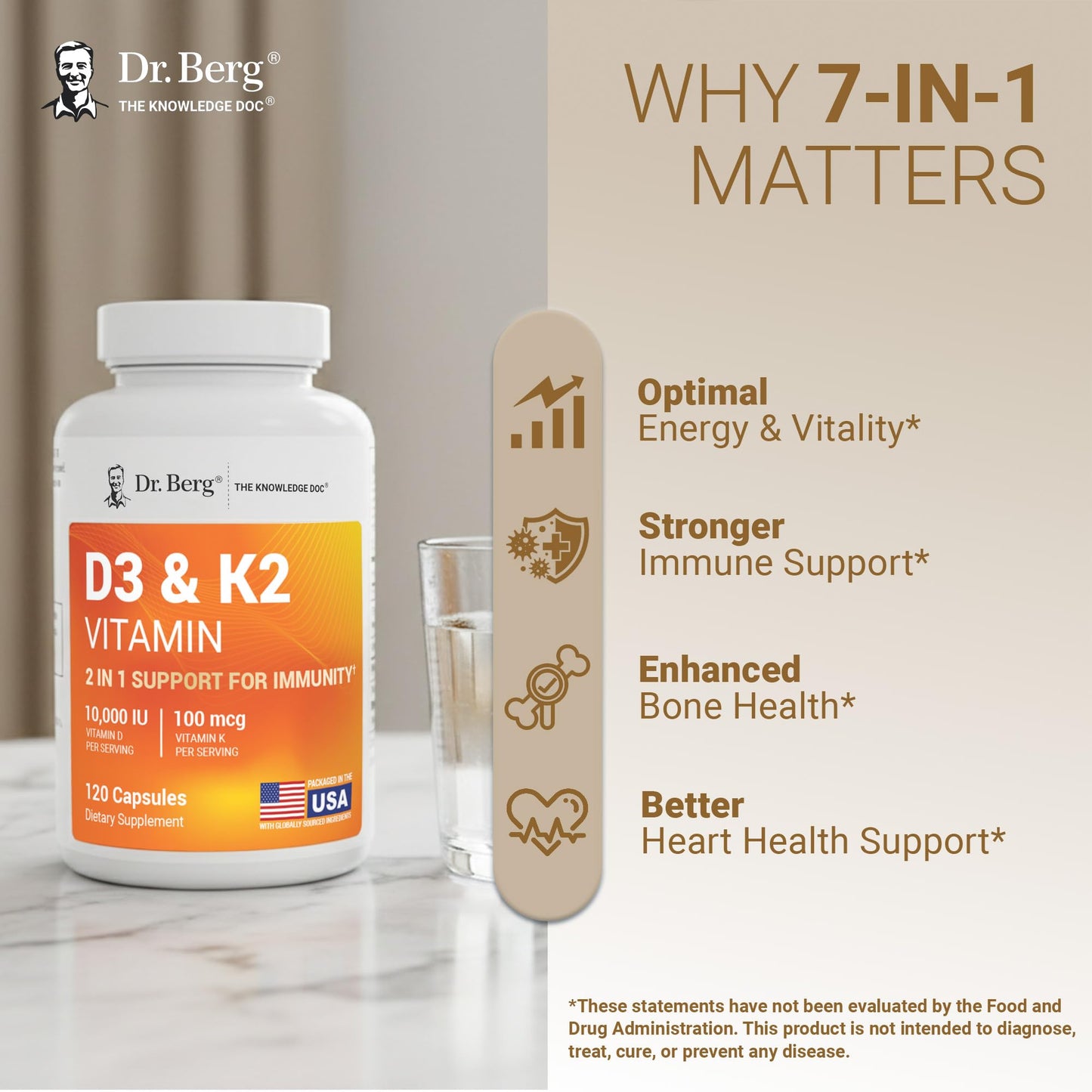 Dr. Berg Maximum Strength 2-in-1 Vitamin D3 K2 10,000 IU | Naturally Derived D3 | 4X Lab-Tested & Verified | High Absorption Formula Dr. Berg Nutritionals