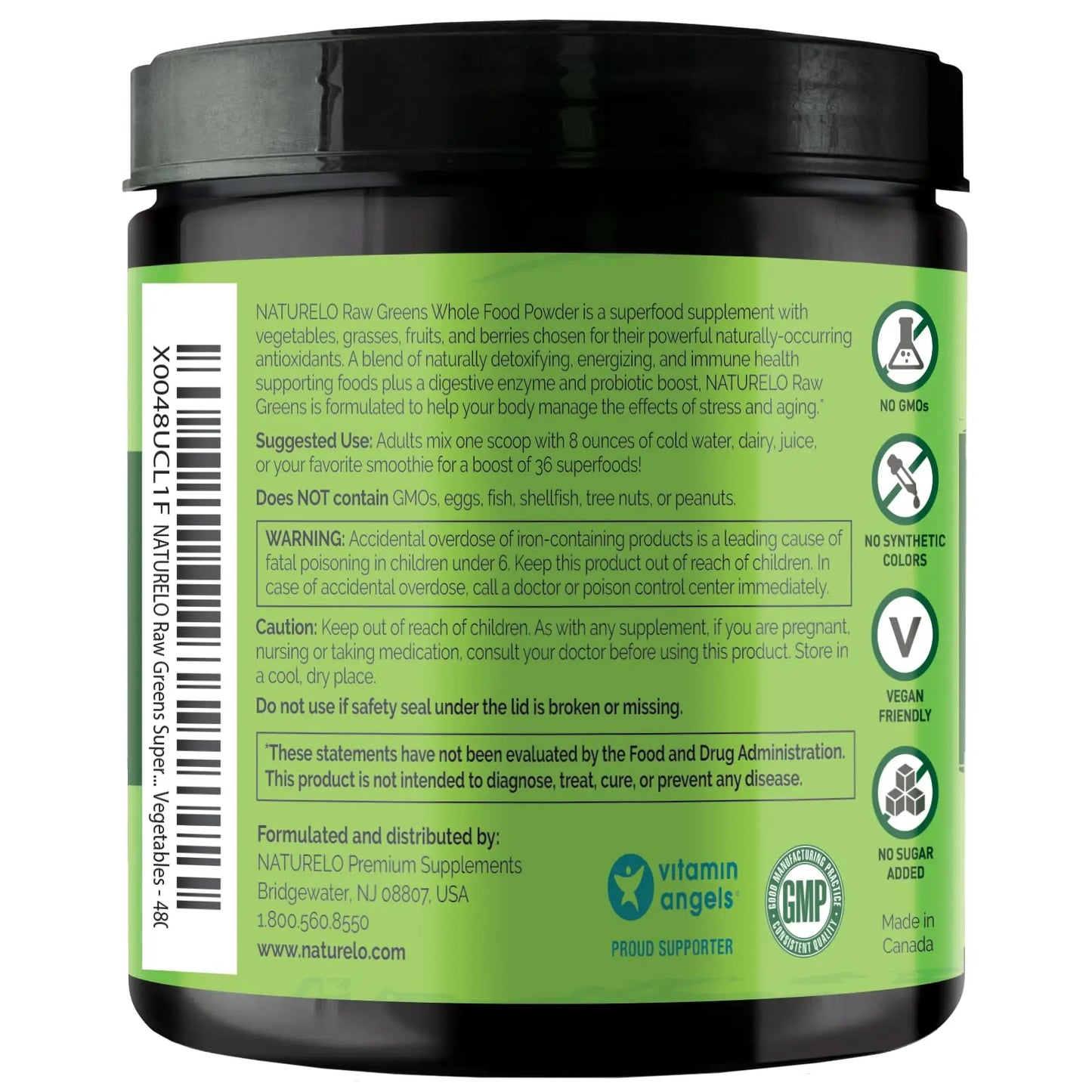 NATURELO Raw Greens Superfood Powder - Unsweetened - Boost Energy, Detox, Enhance Health - Organic Spirulina - Wheat Grass - Whole Food Nutrition from Fruits NATURELO