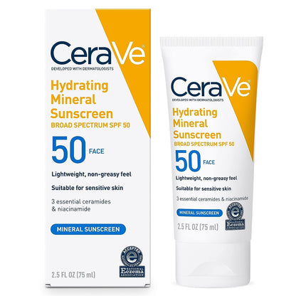 CeraVe 100% Mineral Sunscreen SPF 50, Face sunscreen With Zinc Oxide & Titanium Dioxid CeraVe