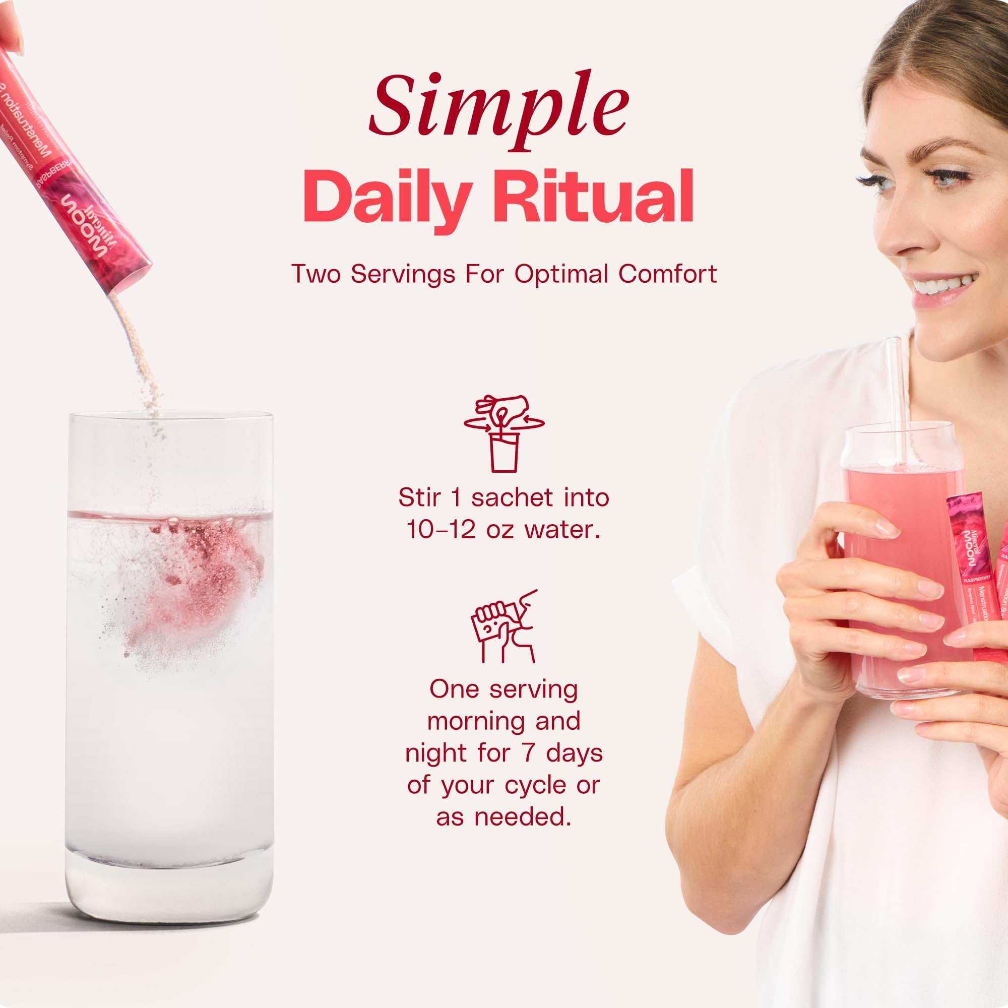 Mineral Moon Premium Menstruation Support - 14 Sachets Raspberry Drink - Hormonal Balance & PMS Support - Reduce Period Cramps, Fatigue & Nausea -with Magnesium Bisglycinate, BenfoPure B1 & Vitamin B6 Mineral Moon buy australia supplements