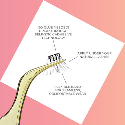 Kiss Impress Falsies Press On Self Adhesive Eyelashes, 10mm-12mm Natural Volume Press On Lashes, Black, No Glue Needed, Invisible Band, 12 Lash Clusters - Classy KISS