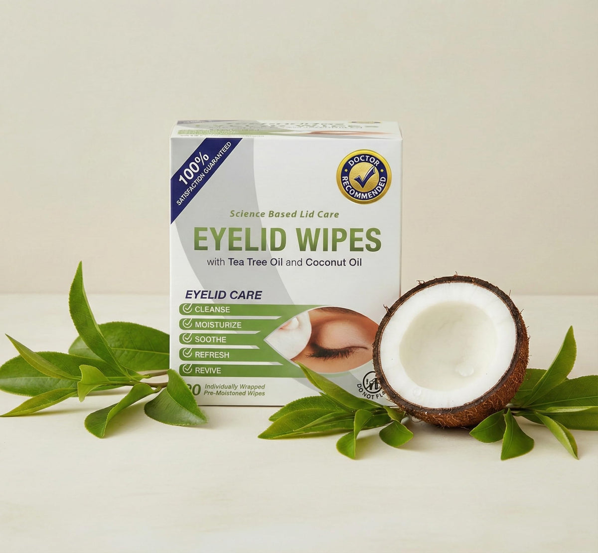 Lunovus Premium Eyelid Wipes With Tea Tree and Coconut Oil - Cleansing Wipes for People Itchy Eyes - Individually Wrapped - Box Of 30 Natural Eye Wipes Visual Advantage