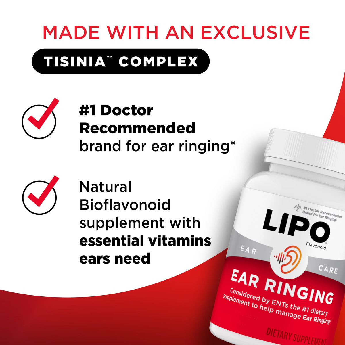 Lipo Flavonoid Ear Ringing - Doctor-Recommended for Ringing Ears – Clinically Proven Lemon Bioflavonoid Complex with Vitamins C, B1, B2, B6, B12, Lipo-Flavonoid