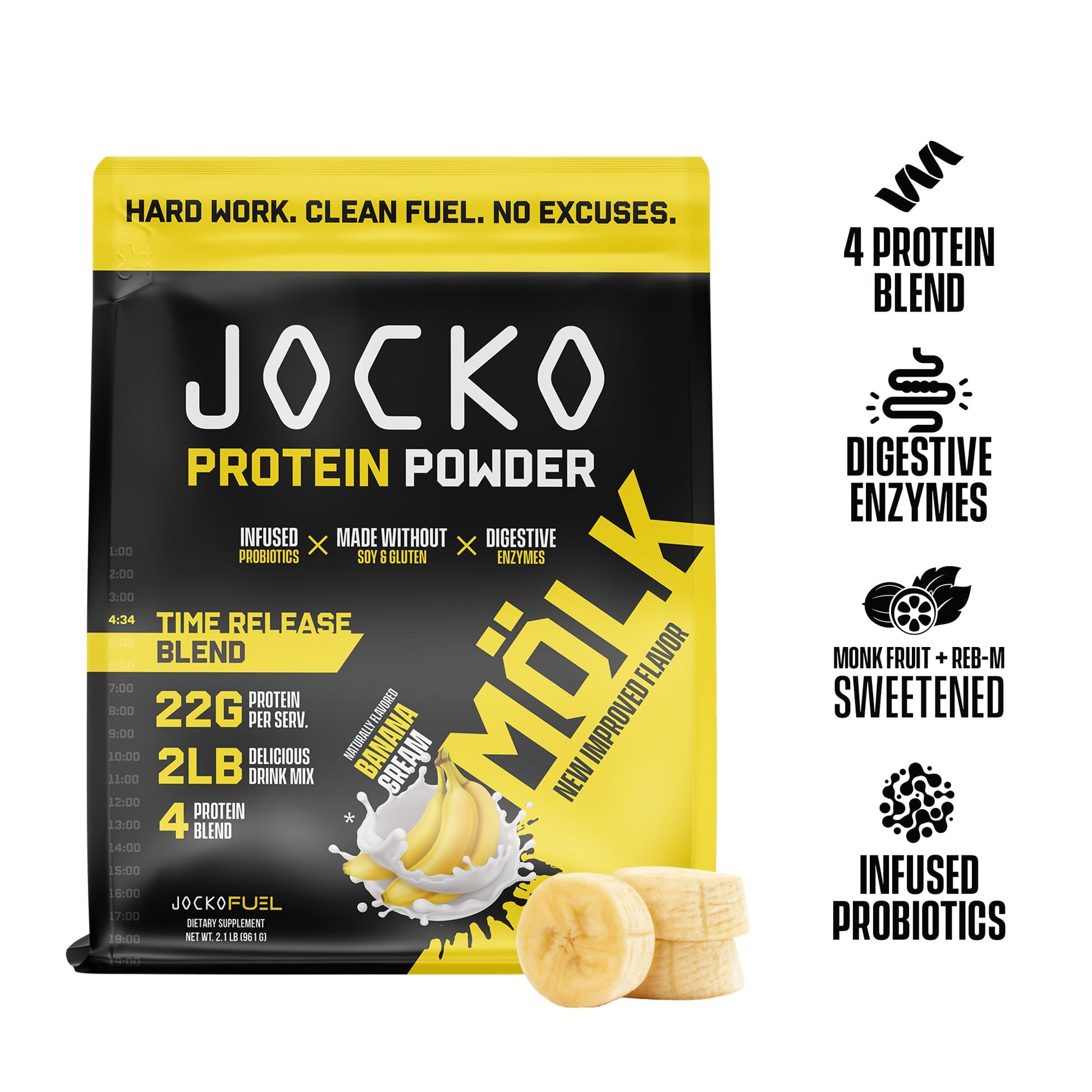 Jocko Mölk Whey Protein Powder (Banana Cream) - Keto, Probiotics, Grass Fed, Digestive Jocko Fuel buy australia supplements