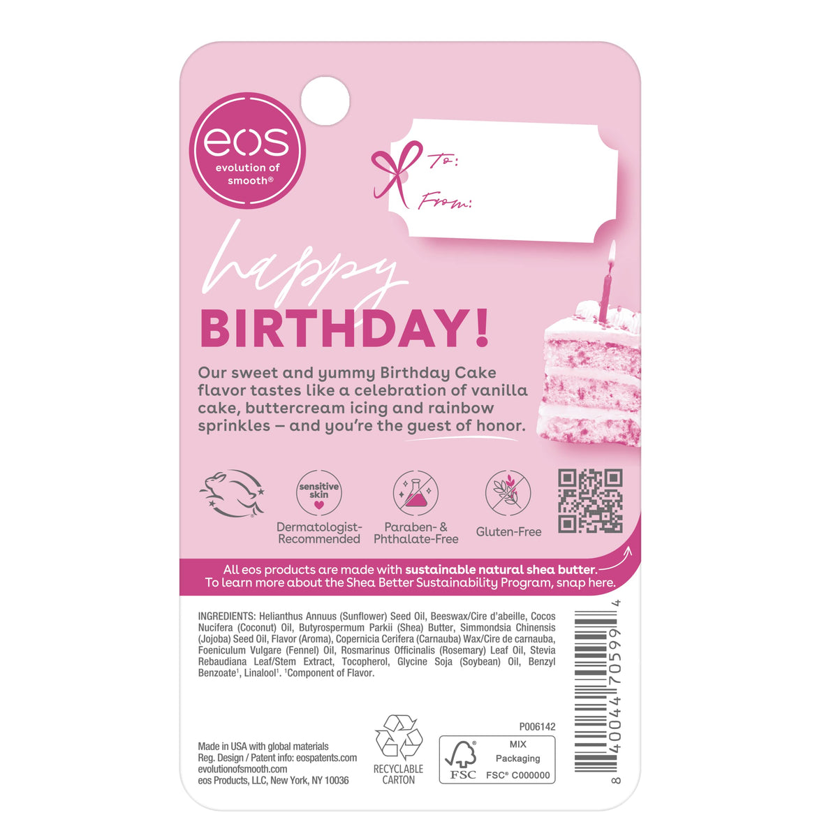 eos Natural Shea Lip Balm- Birthday Cake, All-Day Moisture, Shea Butter, Dry Lip Care, 0.14 oz eos