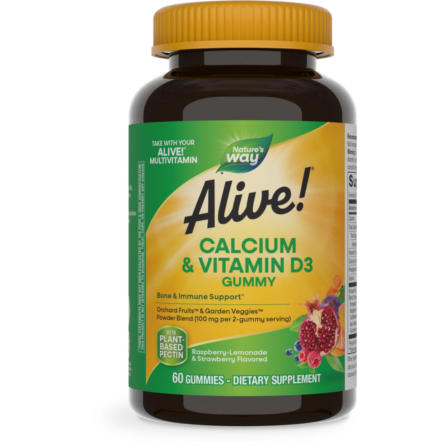 Nature’s Way Alive! Chewable Calcium Gummies with Vitamin D3, Daily Supplement Supports Healthy Bones and Teeth, and Muscle Function*, Strawberry and Raspberry Nature's Way