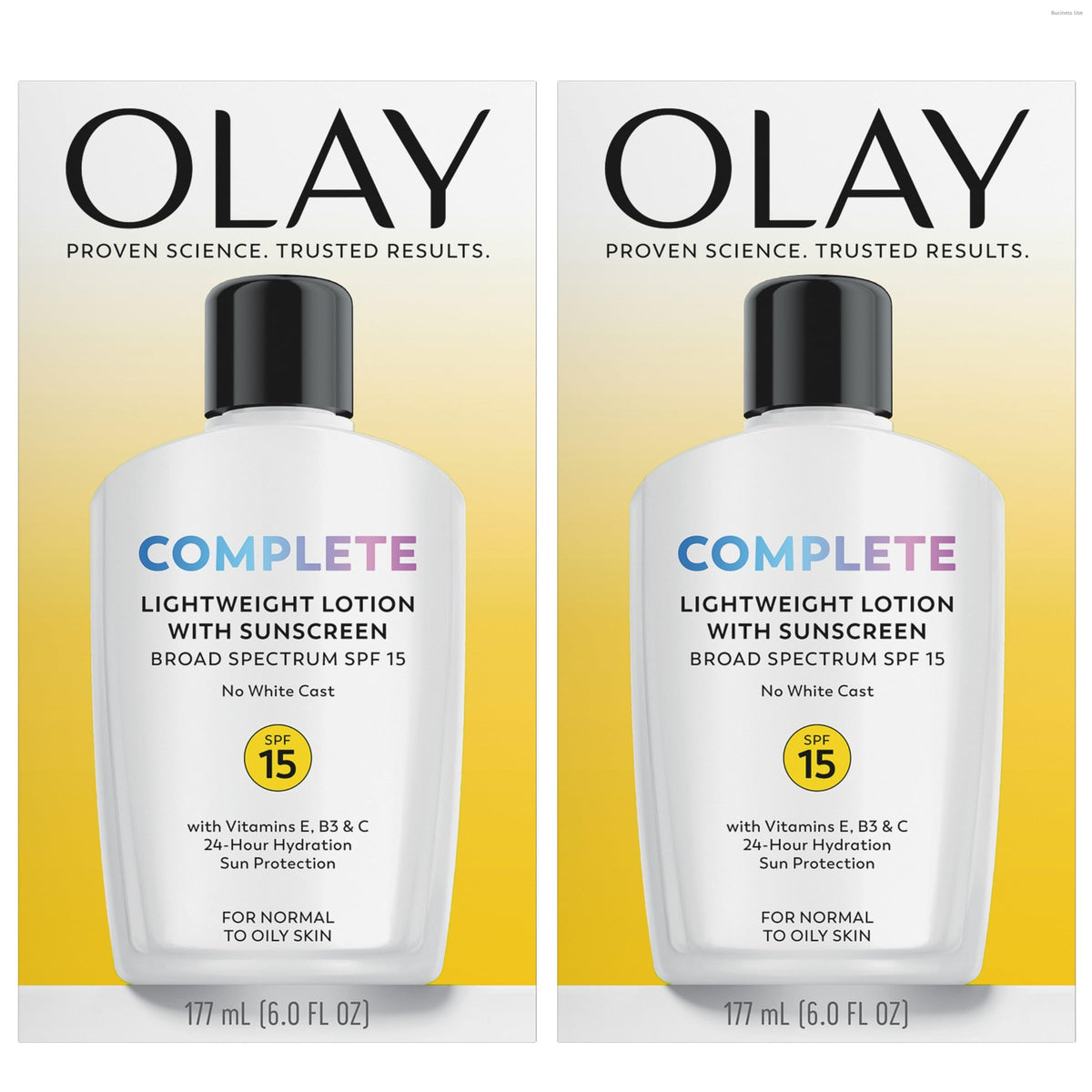 Olay Face Moisturizer, Complete with Sunscreen SPF 15, Daily Facial Lotion for Normal Skin, Lightweight Hydrating Broad Spectrum Sun Protection - Vitamin C, E, and Niacinamide - 6 Oz 2 Pack Olay