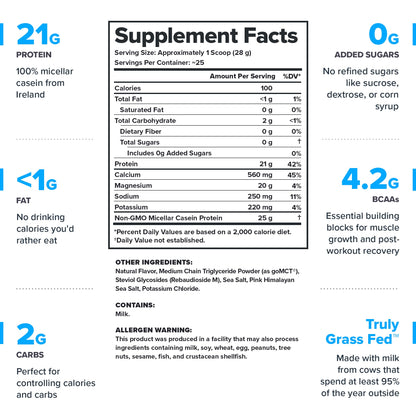 LEGION Casein Protein Powder (Dutch Chocolate) - Slow-Release Micellar Casein Protein Powder - Non-GMO, Gluten-Free & Naturally Sweetened from Grass-Fed Cows (25 Servings)