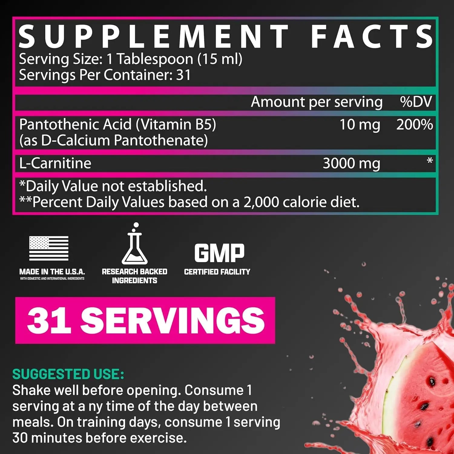 Nutrex Research L Carnitine 3000 - Clinically Dosed L-Carnitine Liquid for Energy, Metabolism & Muscle Recovery - Delicious Strawberry Watermelon - No Sugar, No Carbs Nutrex Research