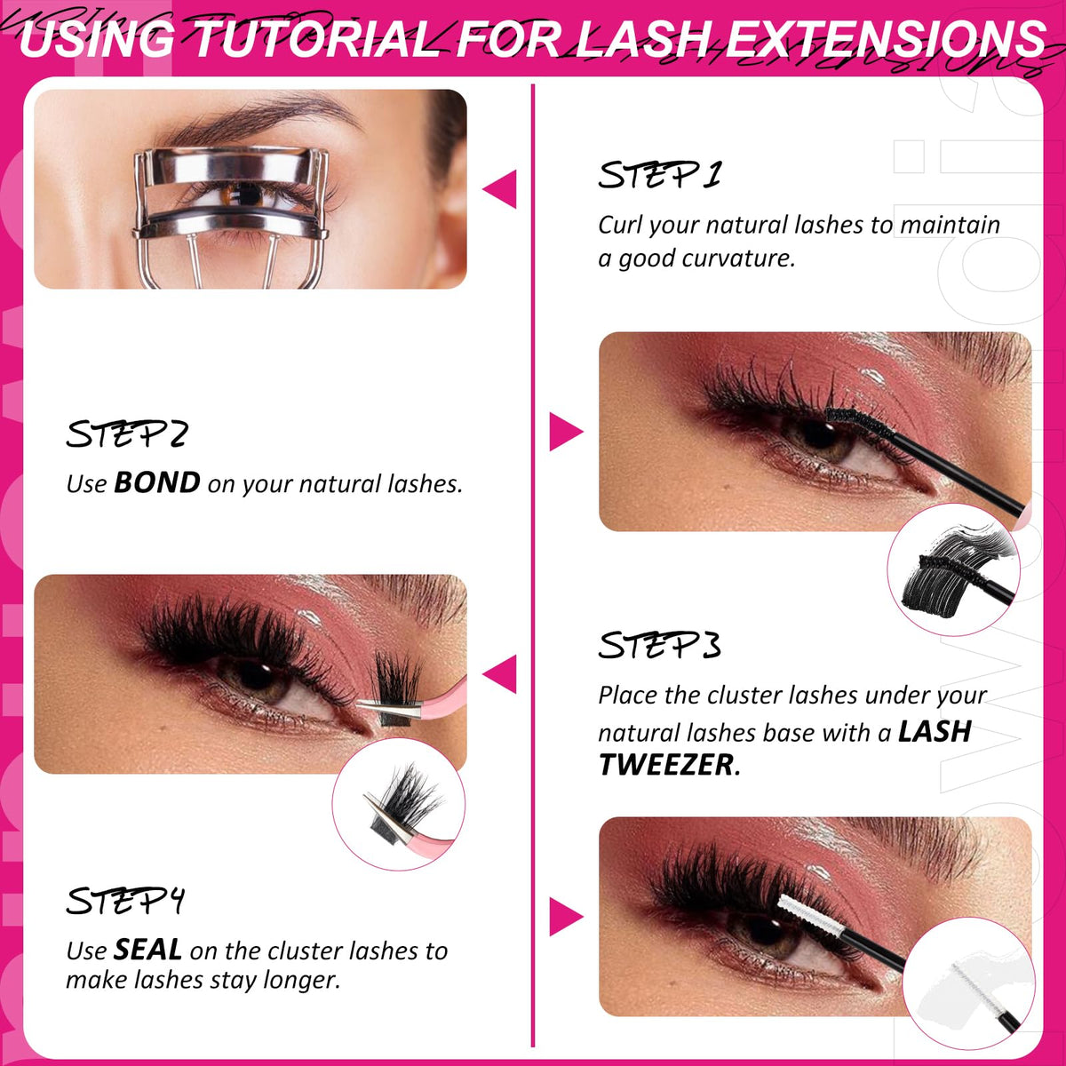 Fowendia Lash Clusters Kit Fluff 80D 100D Individual Lashes D-Curly Cluster Eyelash Extensions 10-18mm DIY Lash Extension Kit Lash Bond and Seal Waterproof, Lash Applicator, Thick False Eyelashes Kit Fowendia