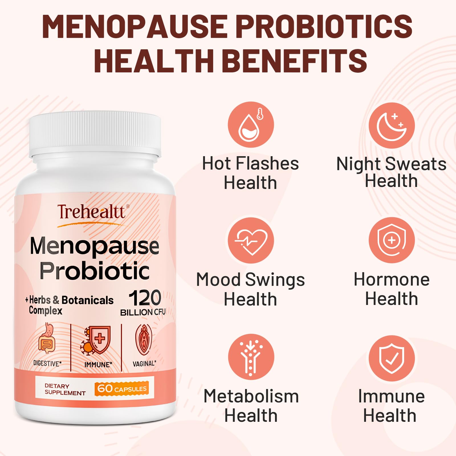 Menopause supplements for women, 120 Billion CFU Probiotic, 13-in-1 Herbs & Botanicals Complex, for Hormone Menopause, Hot Flashes, Night Sweats, Mood Swings, Sleep Disturbances, Vegan, 60 Capsules Trehealtt buy australia supplements