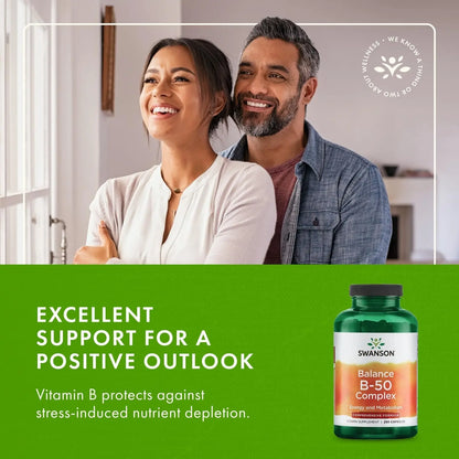 Swanson Balance B-50 High-Potency B Vitamin Complex for Busy Adults Seeking Immune, Heart, and Nervous System Support (250 Capsules) Swanson