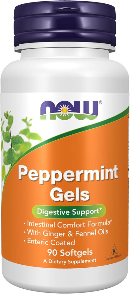NOW Foods Supplements, Peppermint Gels with Ginger & Fennel Oils, Enteric Coated, Digestive Support*, 90 Softgels Gsupps Australia