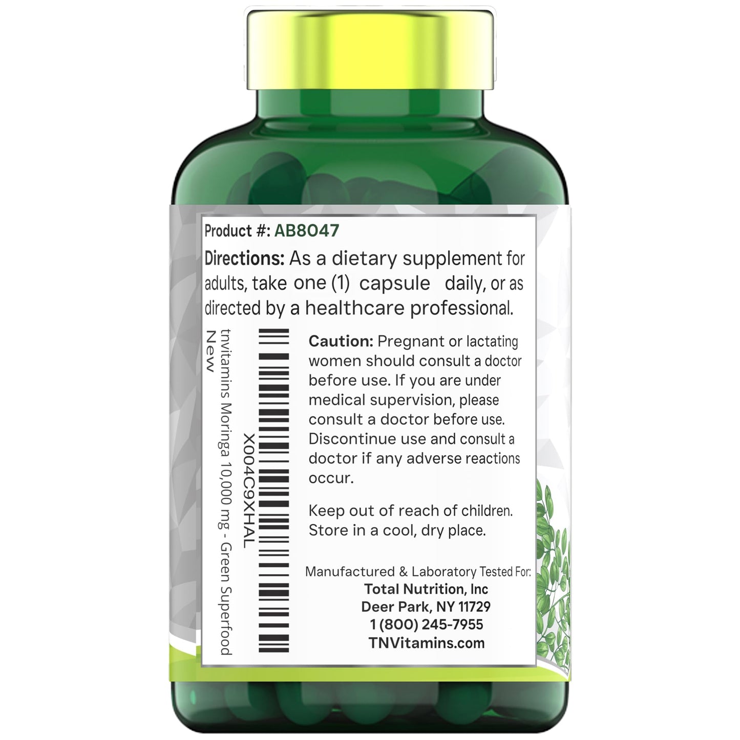 tnvitamins Moringa Capsules 10,000 mg - 120 Capsules | High Potency Moringa Leaf Extract Superfood Supplement for Energy tnvitamins