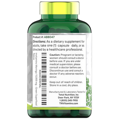 tnvitamins Moringa Capsules 10,000 mg - 120 Capsules | High Potency Moringa Leaf Extract Superfood Supplement for Energy tnvitamins