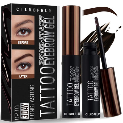 Cilrofelr Tattoo Peel Off Eyebrow Gel, Easy Tattoo Brow Peel Off Gel, Last Up to 3 Days, Waterproof, Transfer-proof, For Fuller & Defined Looking Brows, Dark Brown (2 Pack) Cilrofelr