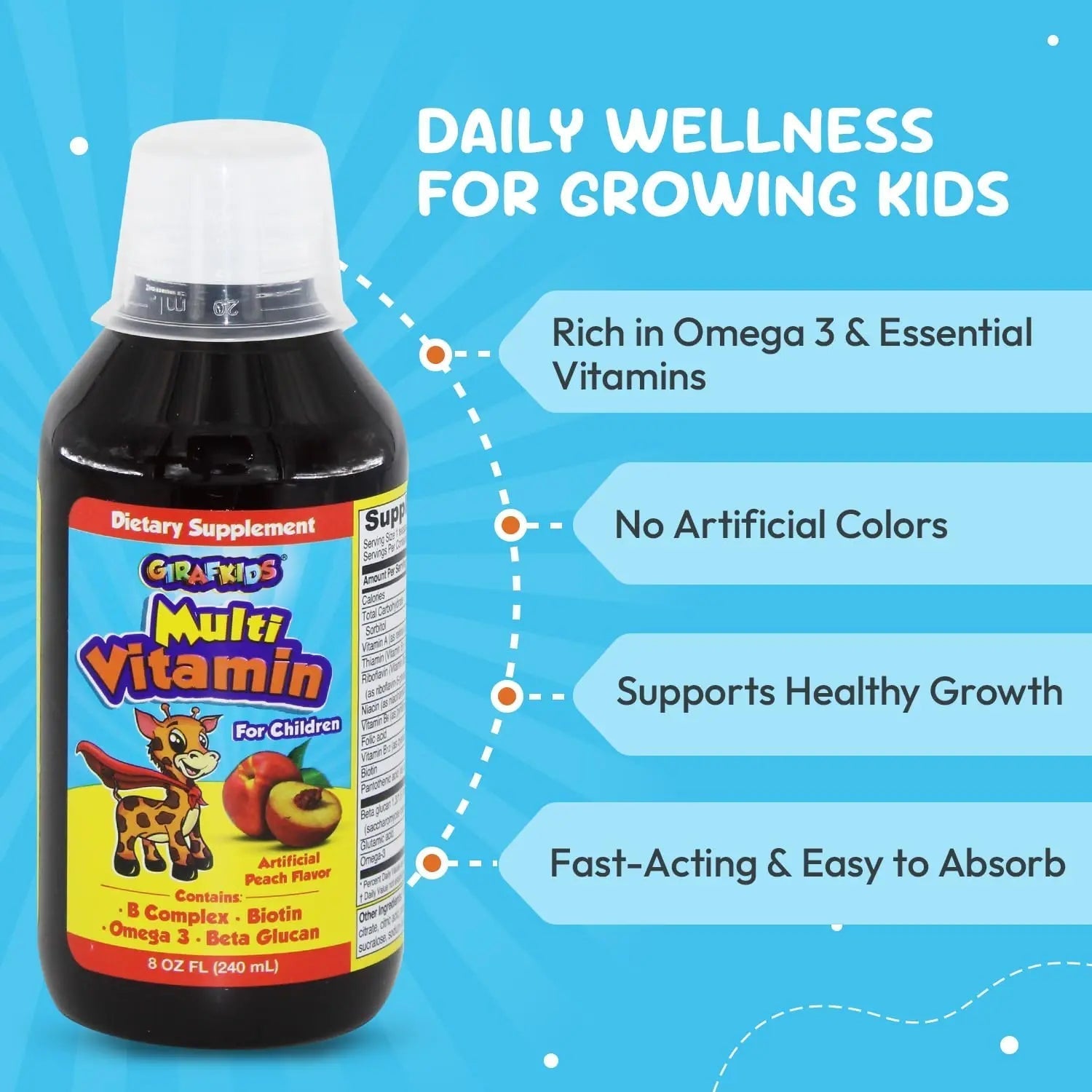 GirafKids Liquid Multivitamin for Kids Ages 4+, 8oz - Daily Child Vitamins with Biotin, Vitamin A, B Complex, Folic Acid, Omega-3 & Beta Glucan PHARMADEL buy australia supplements