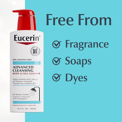 Eucerin Advanced Cleansing Body & Face Cleanser - Fragrance & Soap Free for Dry, Sensitive Skin - 16.9 fl. oz Bottle Eucerin