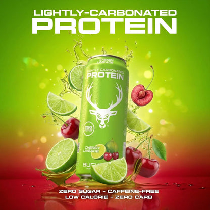 Bucked Up Lightly Carbonated Protein Soda | 25g Whey Isolate - Zero Sugar, Low Calorie, Caffeine Free, Clean Drink | Sparkling Protein Soda - 12 Pack, 16 oz Cans (Cherry Limeade)