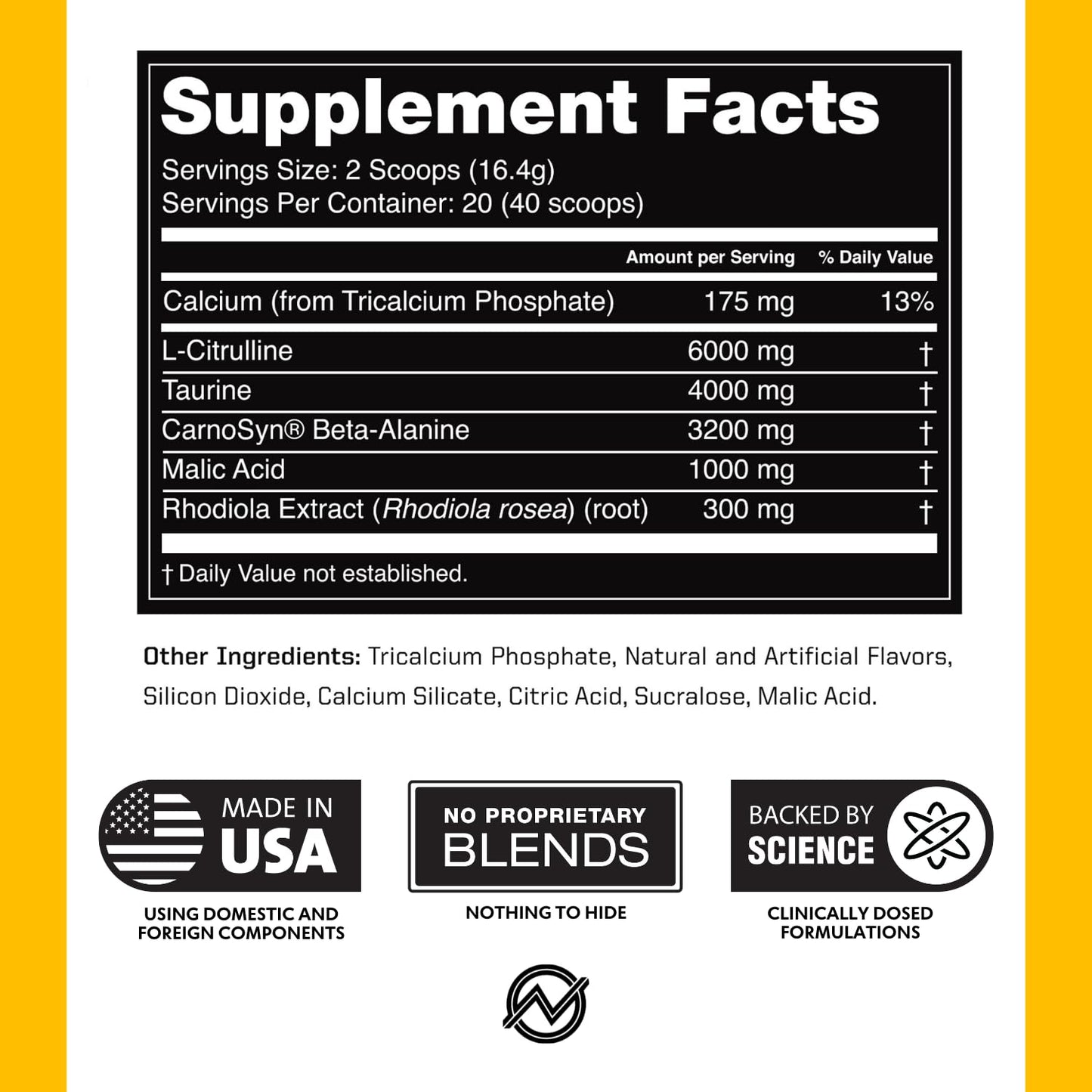 Outwork Nutrition Non-Stim Pre Workout Powder - Citrulline Malate, Beta-Alanine, Rhodiola Extract for Performance, Focus & Energy Boost - Preworkout for Men, Women (Caffeine Free, Tropical Candy)